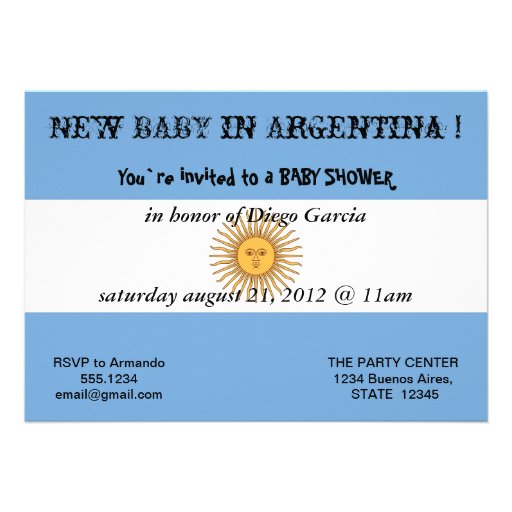 Baby Shower Invitation with Flag of Argentina (front side)