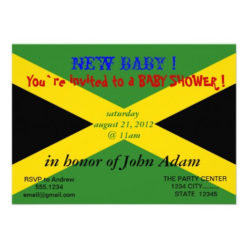 Baby Shower Invitation with Flag of Jamaica (front side)