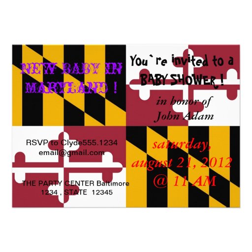 Baby Shower Invitation with Flag of Maryland (front side)