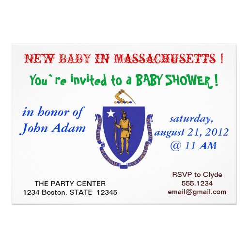 Baby Shower Invitation with Flag of Massachusetts