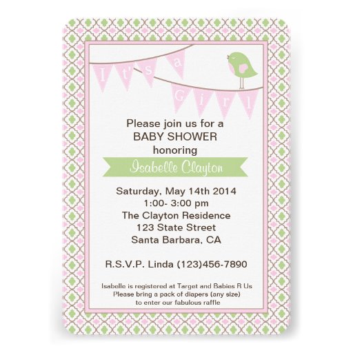Baby Shower Invitation with Pink Bunting Banner