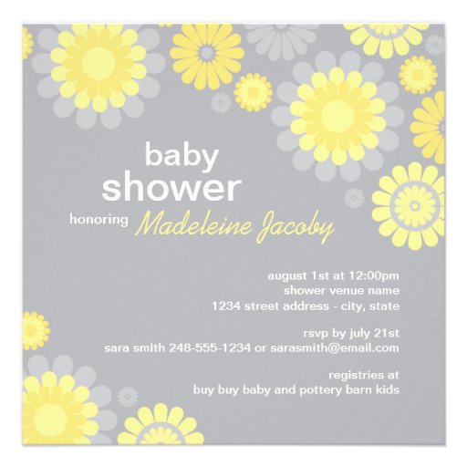 Baby Shower Invitation | Yellow Gray Daisy Delight