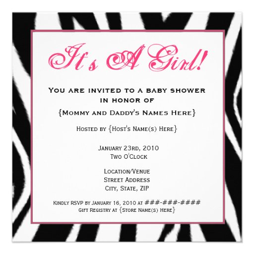 Baby Shower Invitation - Zebra Print Stork