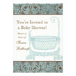 Baby Shower Invite - Blue Brown Damask Cradle