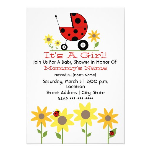 Baby Shower Invite - Ladybugs and Wildflowers (front side)