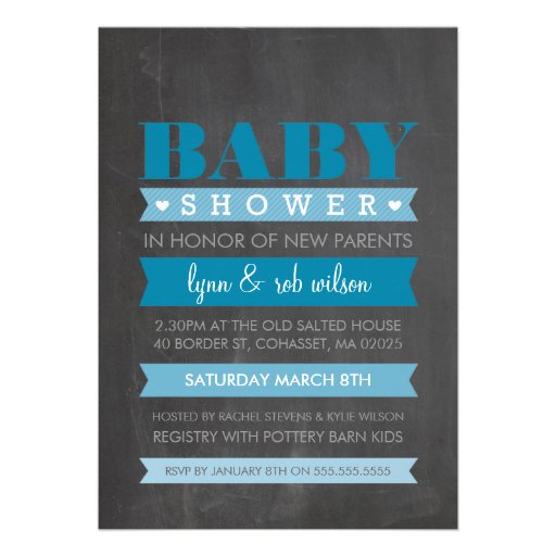 BABY SHOWER INVITE modern chalkboard blue