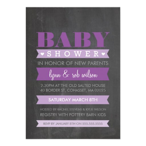 BABY SHOWER INVITE modern chalkboard purple