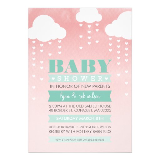 BABY SHOWER INVITE ombre watercolor mint coral