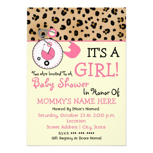 Baby Shower Invite - Pink Diaper Pin & Leopard