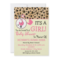 Baby Shower Invite - Pink Diaper Pin & Leopard invitation
