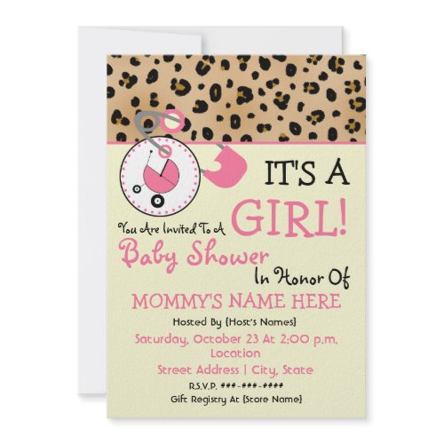 Baby Shower Invite - Pink Diaper Pin & Leopard invitation