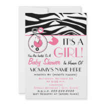 Baby Shower Invite - Pink Diaper Pin & Zebra Print