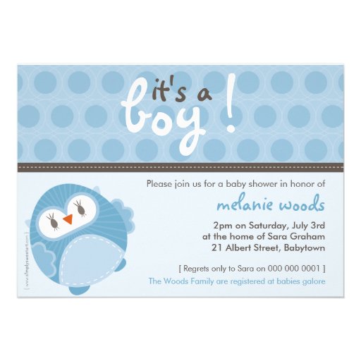 BABY SHOWER INVITES :: dancing owl 5L