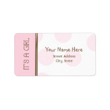 Baby Shower Label - Pink & Brown - It's A Girl