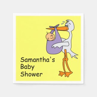Baby Shower Neutral Cute Stork Personalized Napkin