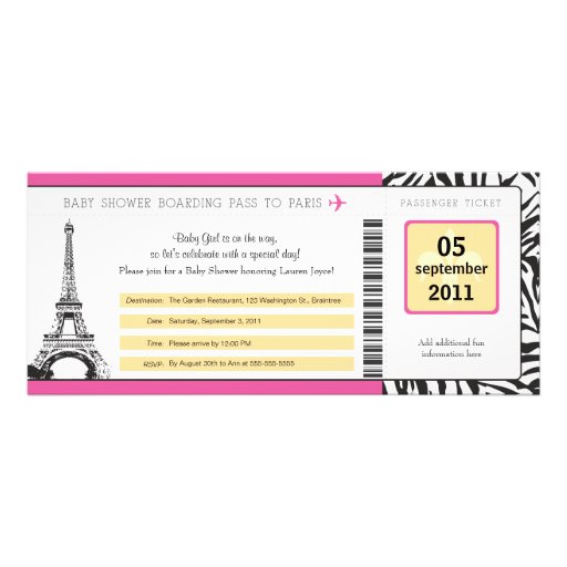 Baby Shower Paris Boarding Pass Personalized Invitation