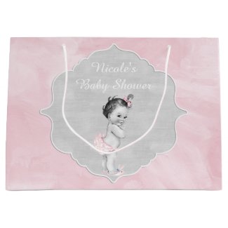 Baby Shower Pastel Pink Vintage Little Girl Large Gift Bag