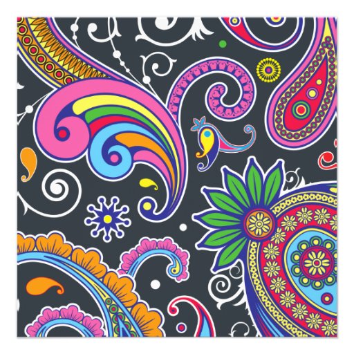 Baby Shower Persian Paisley Green Pink Blue Yellow Announcement