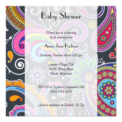 Baby Shower Persian Paisley Green Pink Blue Yellow Announcement