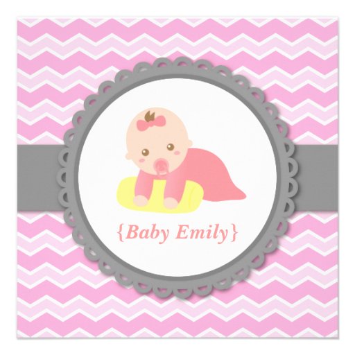 Baby Shower - Pink and White Chevron, Baby girl Invite