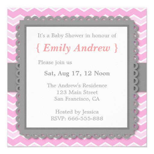 Baby Shower - Pink and White Chevron, Baby girl Invite