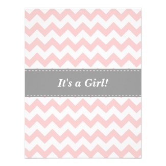 Baby Shower - Pink and White Chevron with Stroller Personalized Invitations