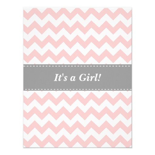 Baby Shower - Pink and White Chevron with Stroller Personalized Invitations