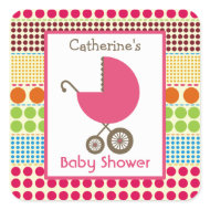 Baby Shower Pink Carriage & Boho Dots sticker