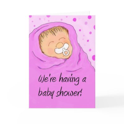Baby Shower Pink Girl Whimsical Cute Invitation Greeting Cards by icansketchu