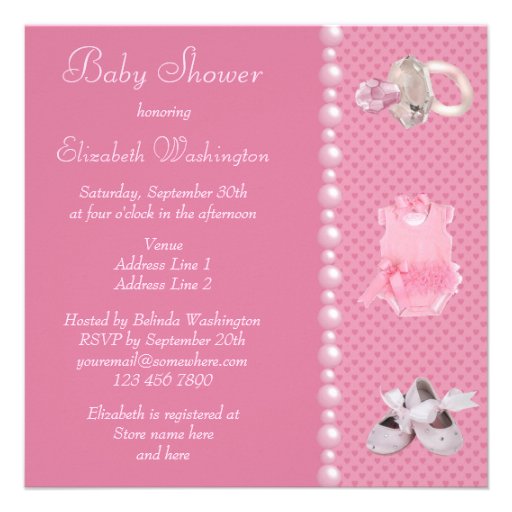 Baby Shower Pink Shoes, Clothes & Jewel Pacifier Invite