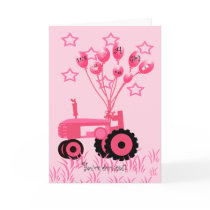 Baby Shower Pink Tractor with Balloons Invitation cards