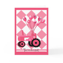 Baby Shower Pink Tractor with Balloons Invitation cards by KirstenEdwards Baby Shower Pink Tractor with Balloons Invitation cards