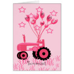 Baby Shower Pink Tractor with Balloons Invitation Card