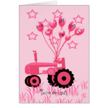 Baby Shower Pink Tractor with Balloons Invitation Card