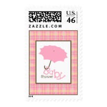 Baby Shower  - Pink Umbrella & Plaid Stamp
