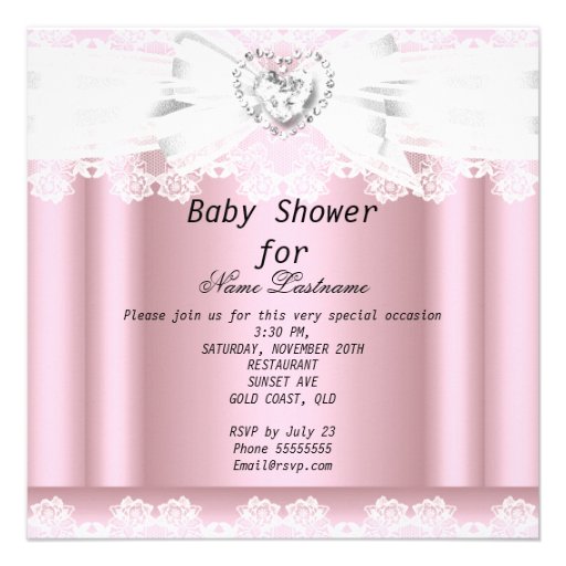 Baby Shower Pink White Lace Bow Diamonds Images Custom Announcements