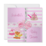Baby Shower Pretty Satin Pink White Stripe Bow Announcements