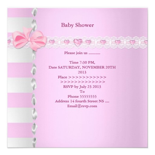 Baby Shower Pretty Satin Pink White Stripe Bow Announcement