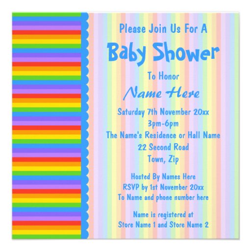 Baby Shower, Rainbow Stripes Pattern. Invites