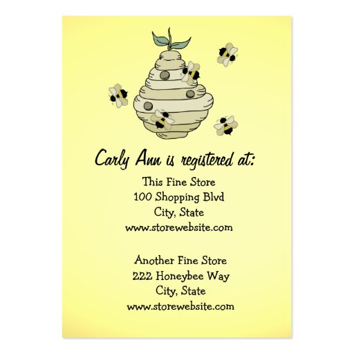 Baby Shower Registry Card Bee Theme Business Cards (front side)