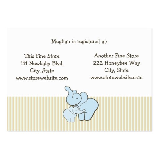 Baby Shower Registry Card Blue Elephant Hugs Business Card Template