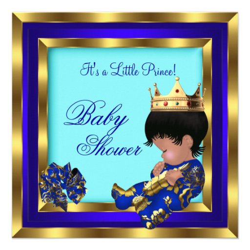 Baby Shower Royal Blue Gold Boy crown prince 2 Custom Announcement