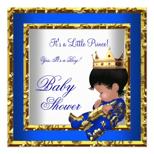 Baby Shower Royal Blue Gold Boy crown prince 2 Personalized Invites