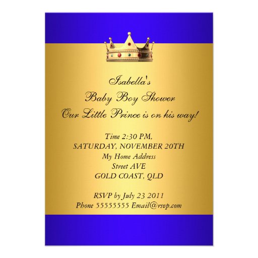 Baby Shower Royal Blue Gold Boy crown prince Custom Announcements
