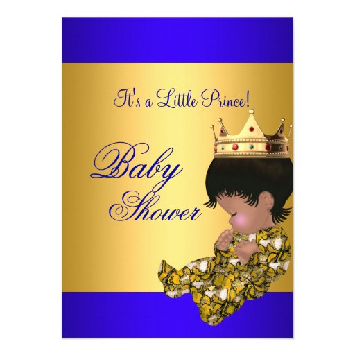 Baby Shower Royal Blue Gold Boy crown prince Custom Announcements