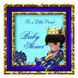 Baby Shower Royal Blue Gold Boy crown prince Custom Invitations