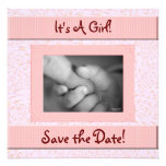 Baby Shower Save the Date Pink and Brown Girl Personalized Invite