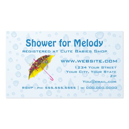 Baby Shower Save the Date Umbrella Business Card (back side)
