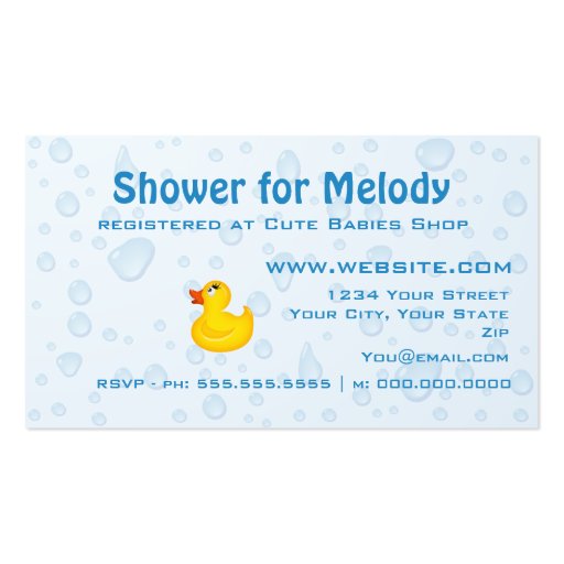 Baby Shower Save the Date Yellow Duckie Business Card (back side)