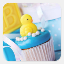 baby, shower, stickers, yellow, duck, ducky, Klistermærke med brugerdefineret grafisk design